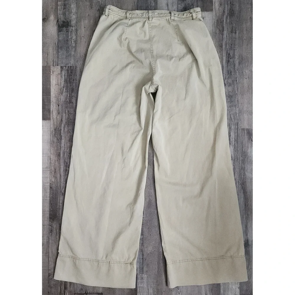 Everlane Wide Leg Crop Pants Women 4 Khaki Tan Button Fly Cotton Twill Mid Rise - Picture 7 of 13